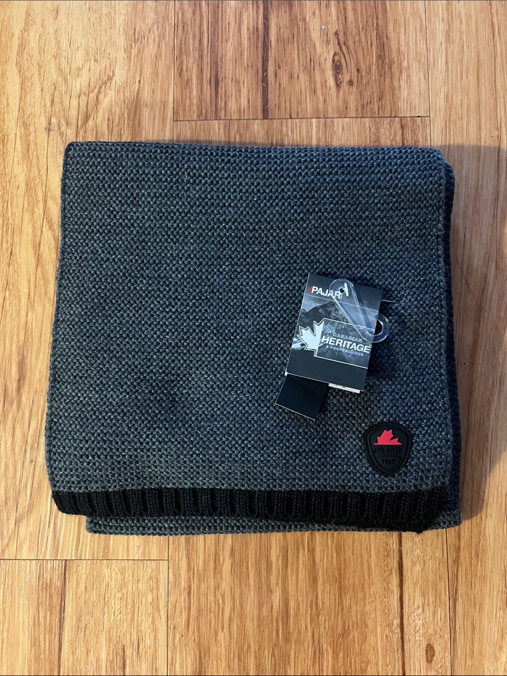Pajar Men's Dark Gray Knit Scarf with Black Trim